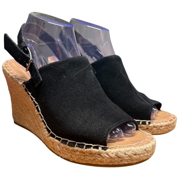 TOMS Monica Espadrille Women's 8 Black Wedge Platform Suede Buckled Ankle Strap - Picture 7 of 12
